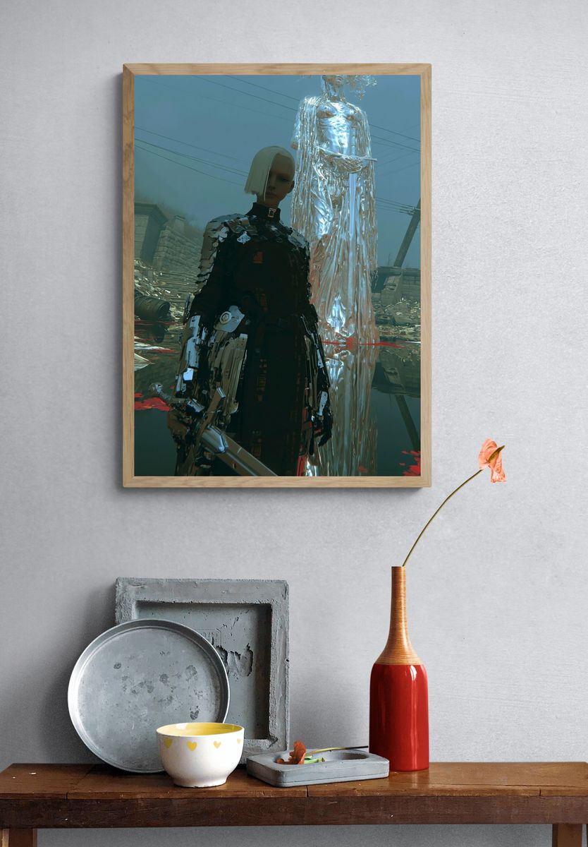 Cyberpunk Sentinel Digital Art Poster. — room view 3