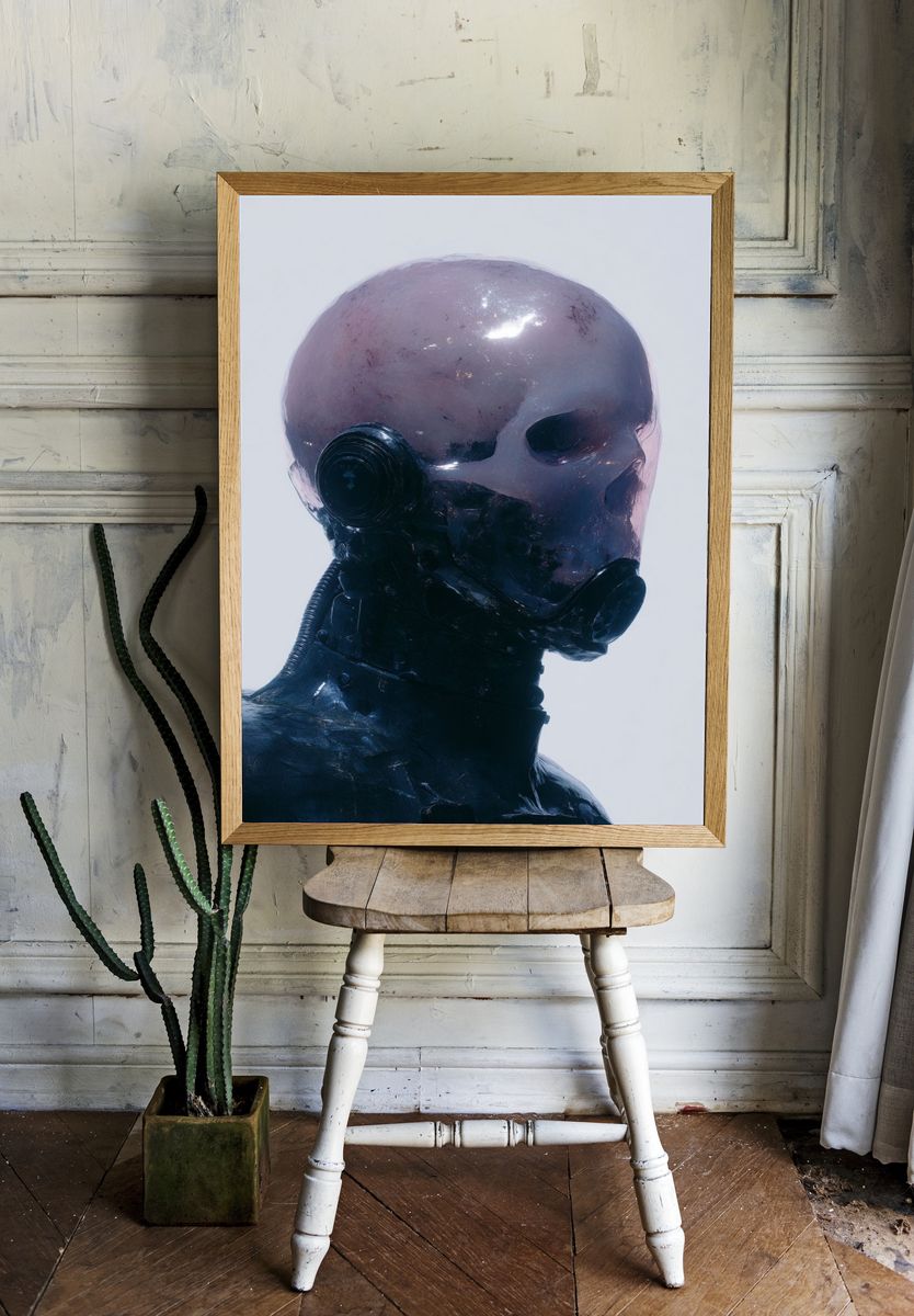 Cyberpunk Robot Portrait Print. room preview