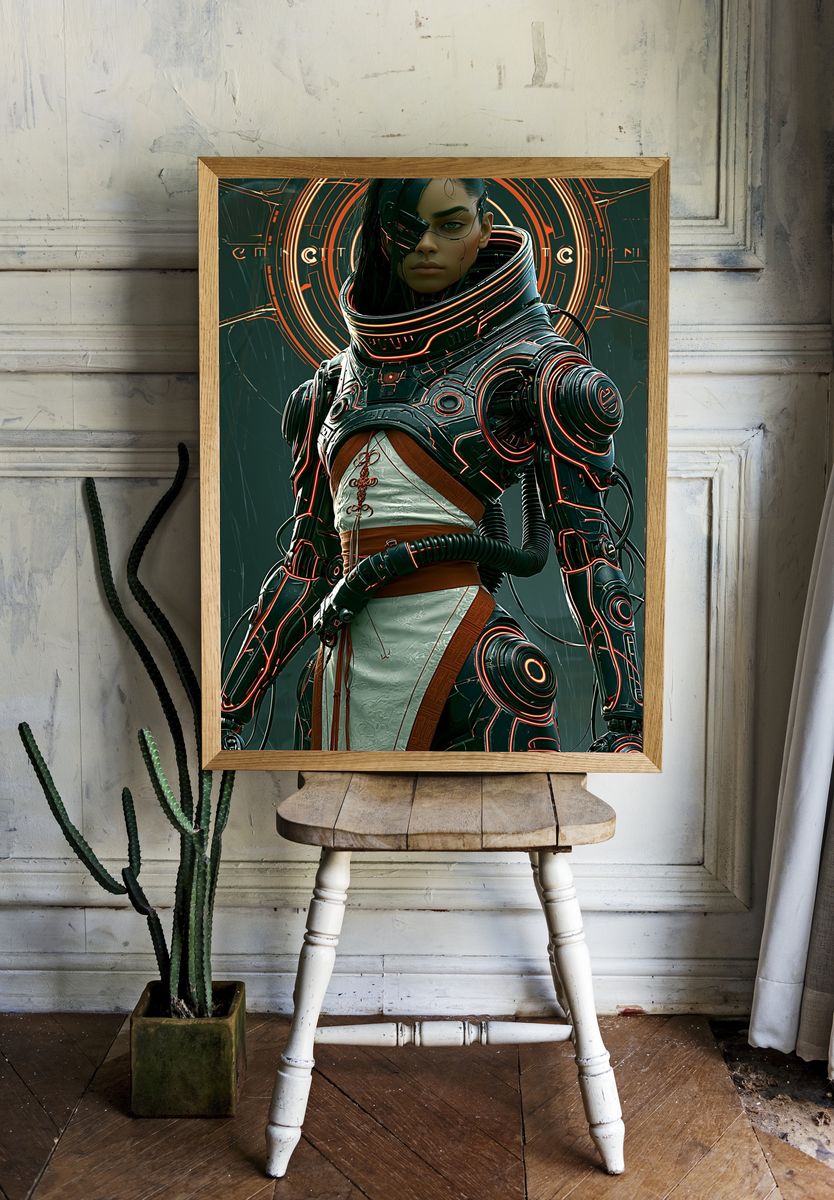 Cyberpunk Warrior Portrait Poster. room preview