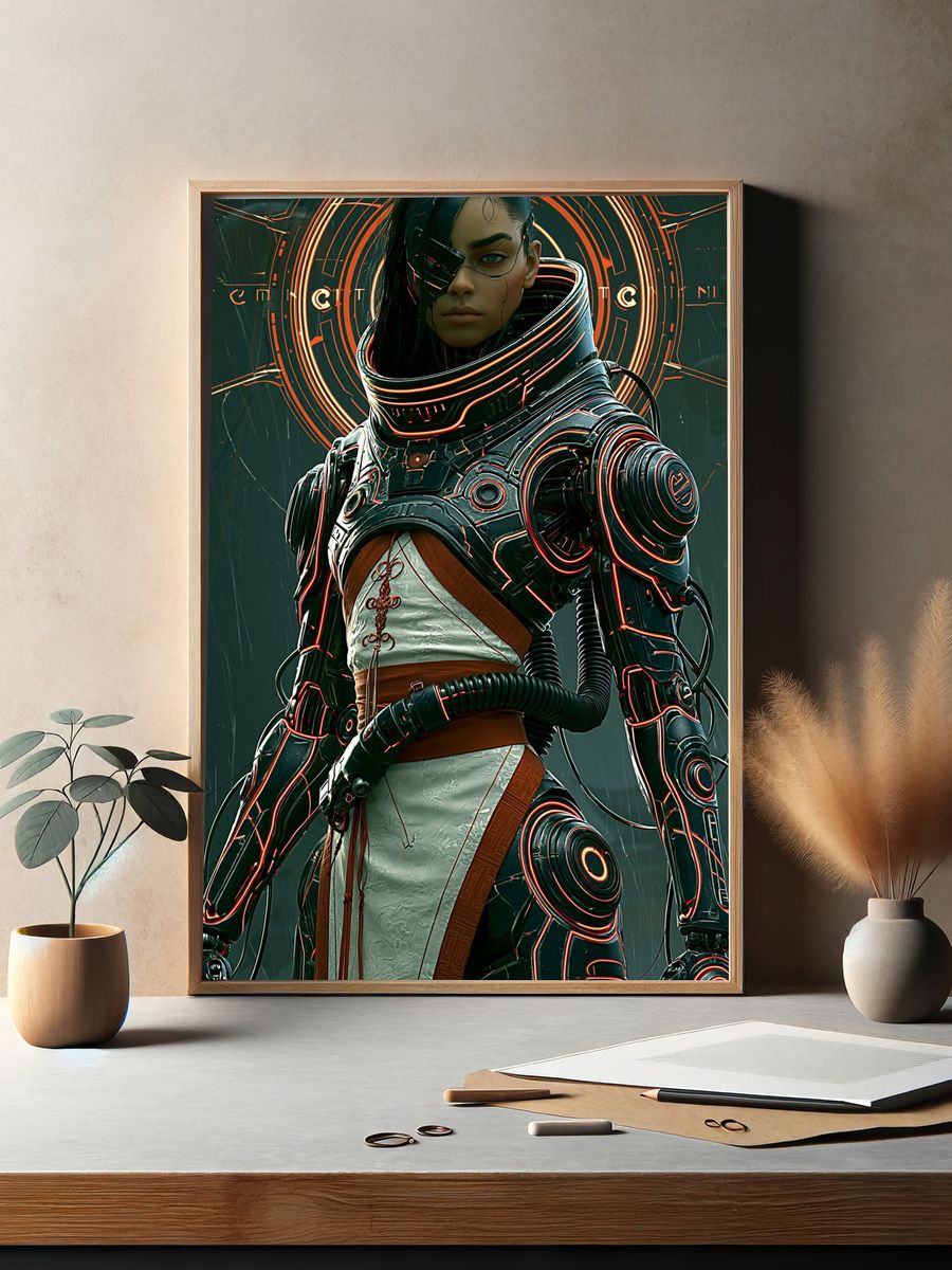 Cyberpunk Warrior Portrait Poster. — room view 2