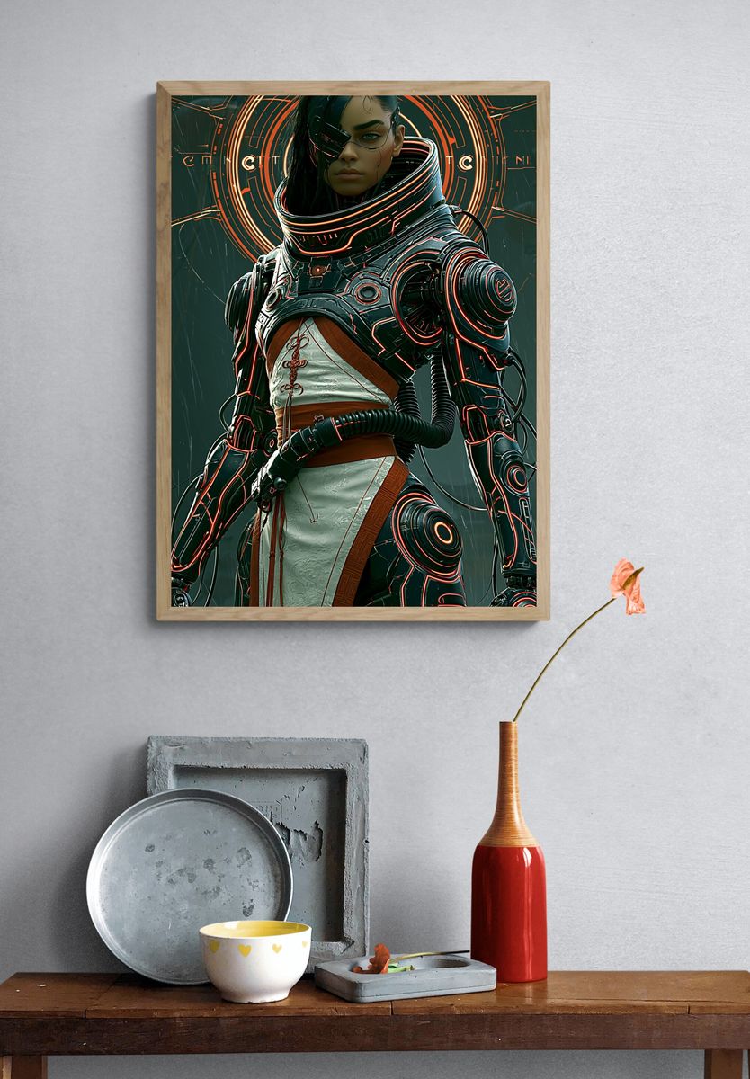 Cyberpunk Warrior Portrait Poster. — room view 3