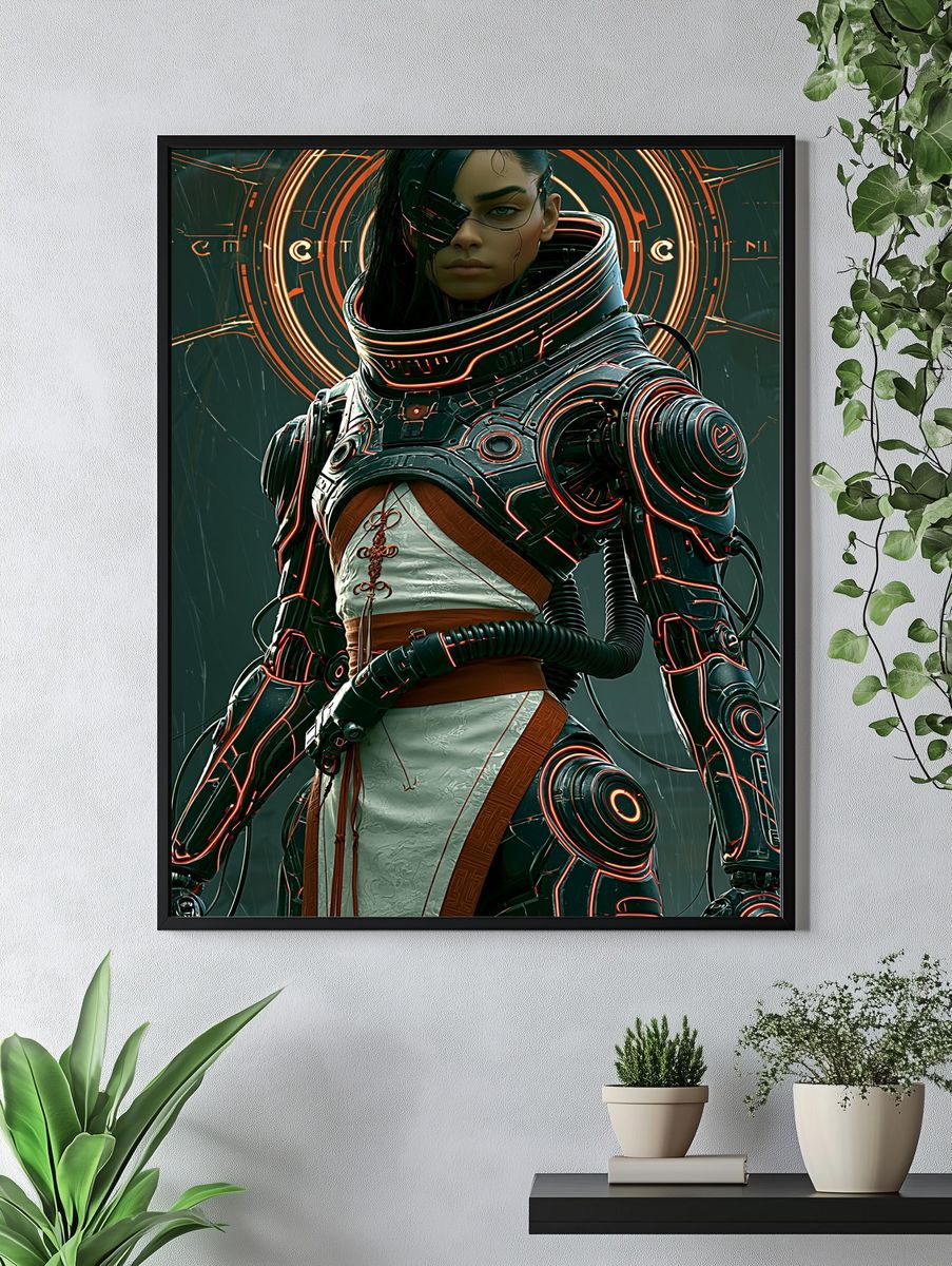 Cyberpunk Warrior Portrait Poster. — room view 4