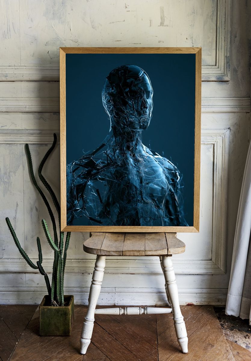 Cybernetic Figure Digital Art Print. room preview