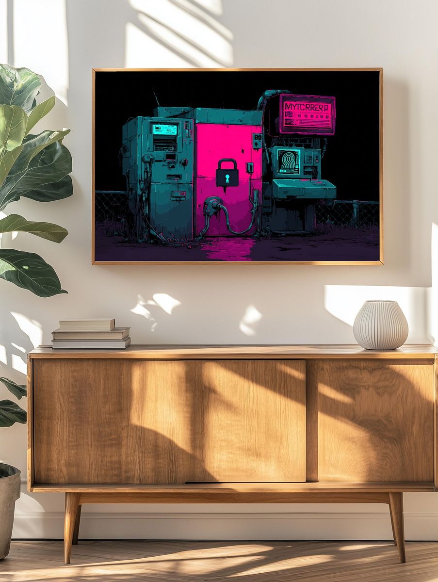 Neon Cyberpunk Security Station Poster. — room view 3