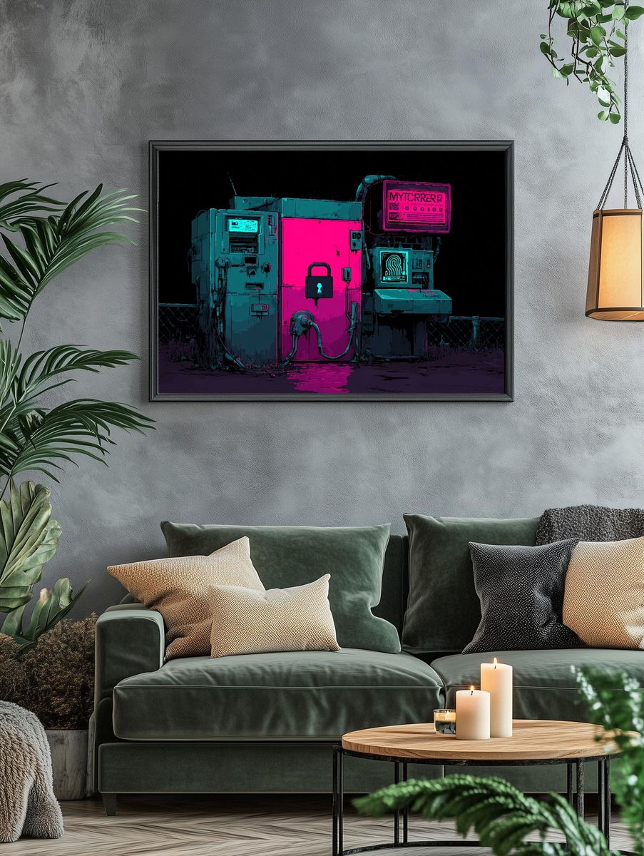Neon Cyberpunk Security Station Poster. — room view 4