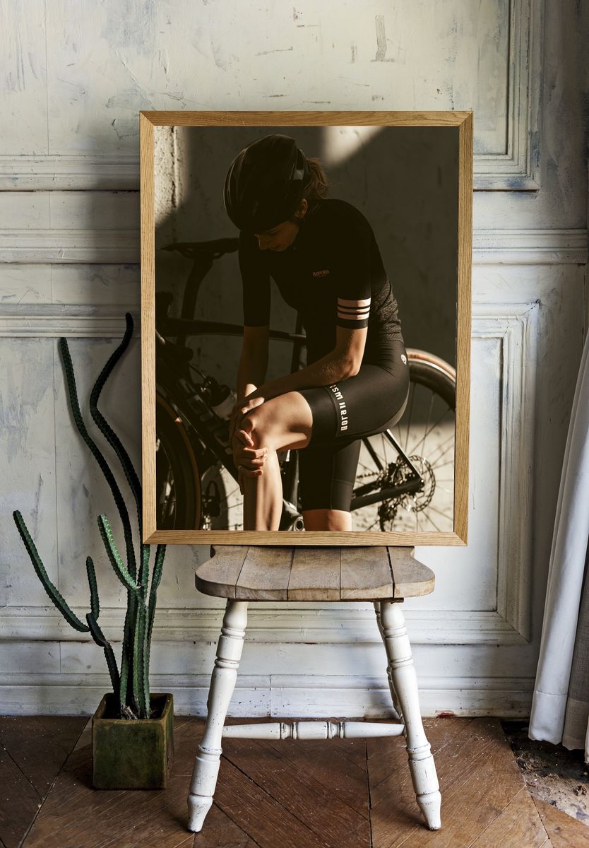 Cyclist Recovery Portrait Print. room preview