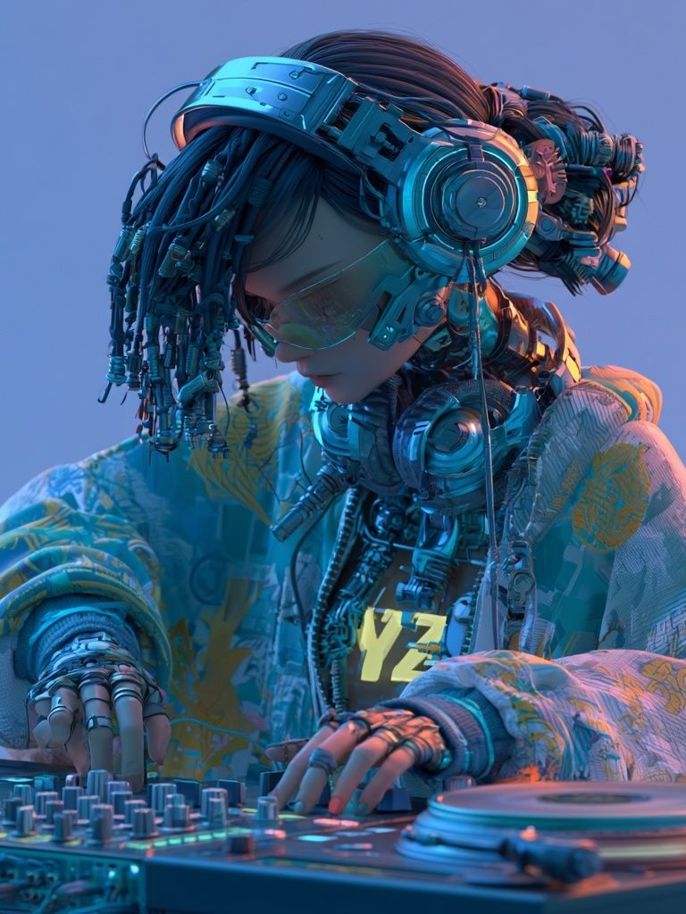 Cyberpunk DJ Portrait Print. poster — illustration art