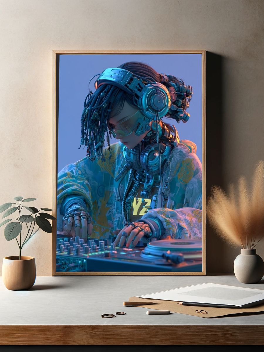 Cyberpunk DJ Portrait Print. — room view 2
