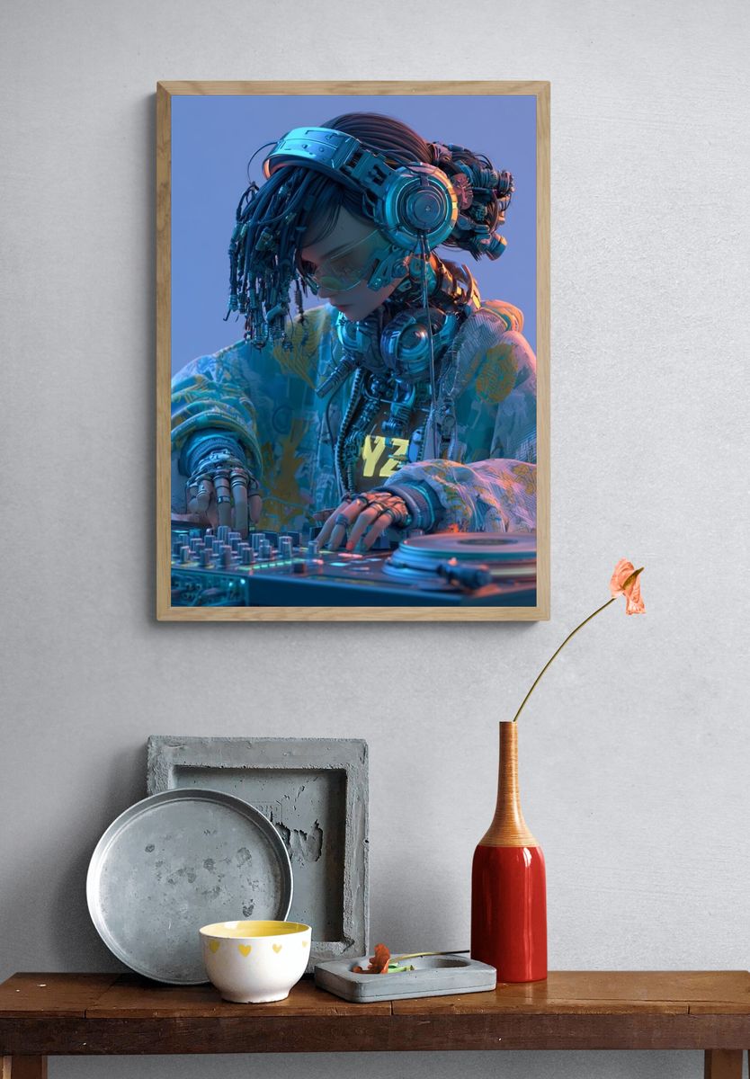 Cyberpunk DJ Portrait Print. — room view 3