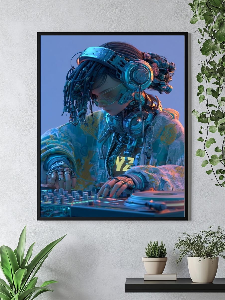 Cyberpunk DJ Portrait Print. — room view 4