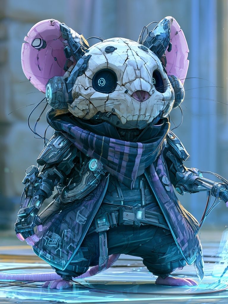 Cyberpunk Mouse Character Print. poster — illustration art