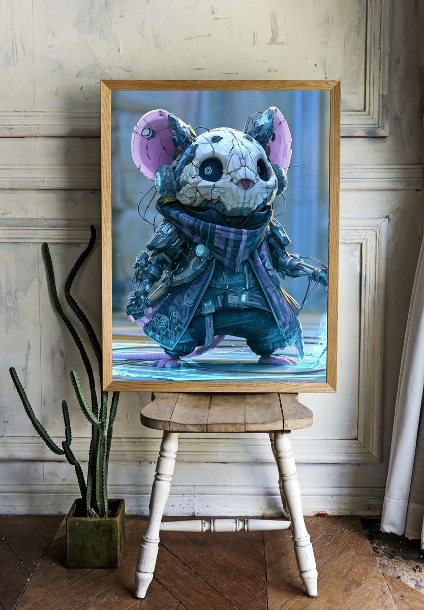 Cyberpunk Mouse Character Print. room preview
