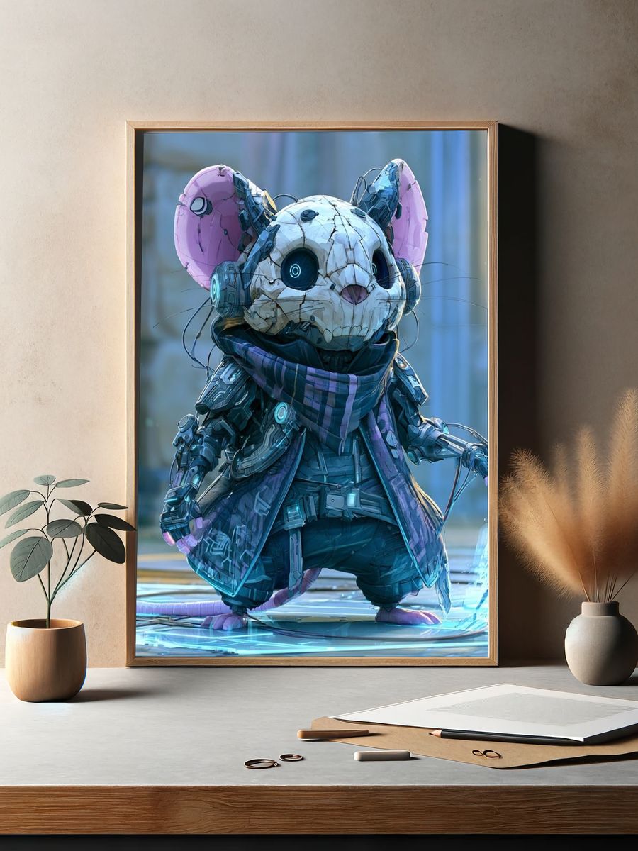 Cyberpunk Mouse Character Print. — room view 2
