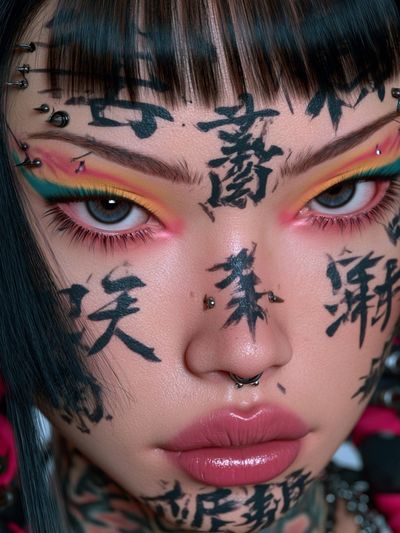 Cyberpunk Face Tattoo Portrait Print.
