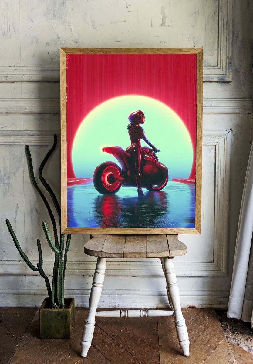 Futuristic Biker — Cyberpunk Print. — room view 1