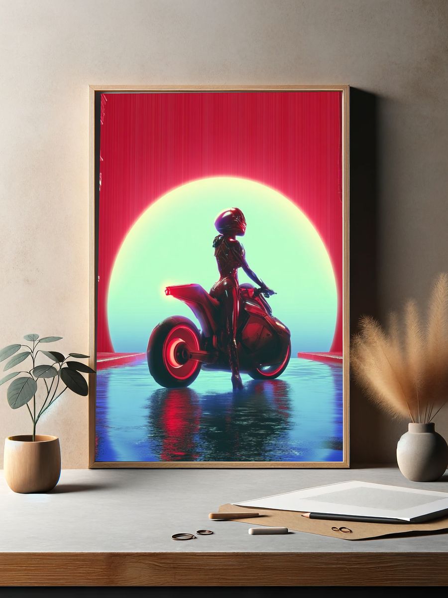 Futuristic Biker — Cyberpunk Print. — room view 2