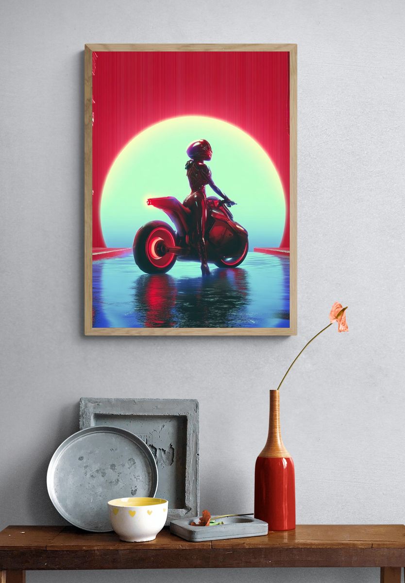 Futuristic Biker — Cyberpunk Print. — room view 3
