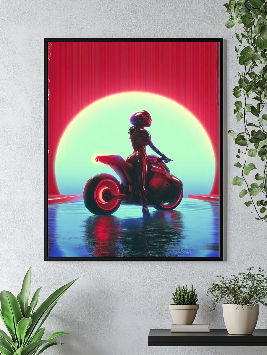 Futuristic Biker — Cyberpunk Print. — room view 4