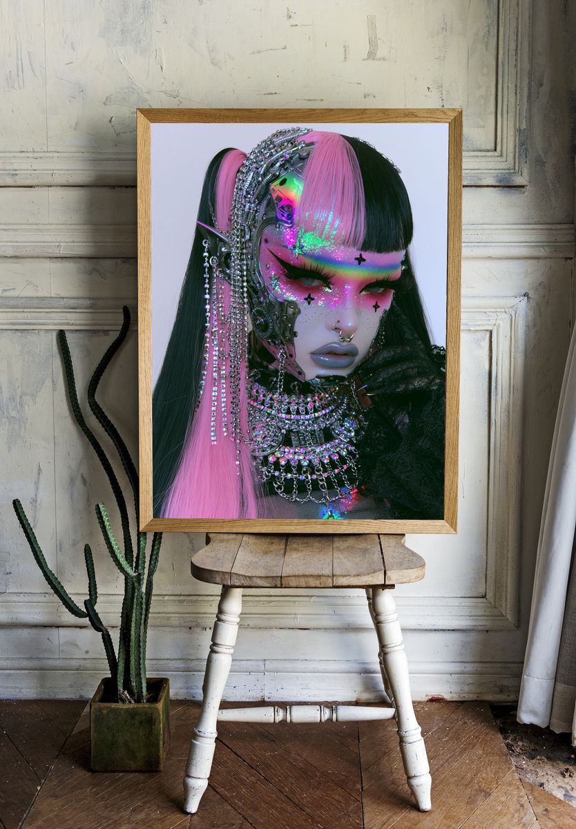 Cyberpunk Glam Portrait Poster. room preview