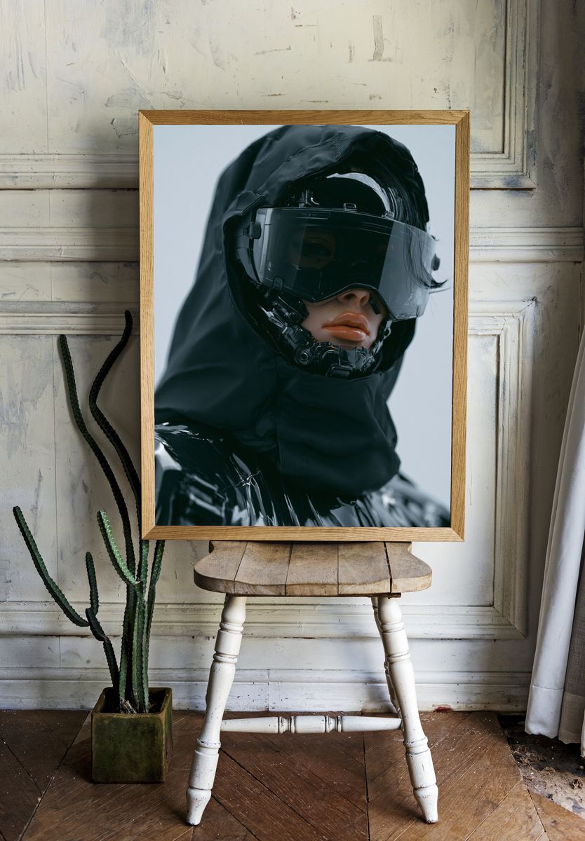 Cyberpunk Hooded Portrait Poster. room preview