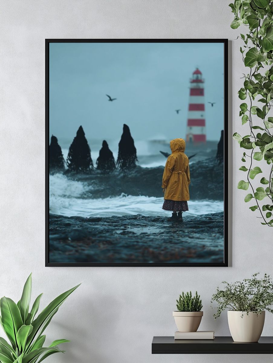 Child in Yellow Raincoat — Coastal Photography Print. — room view 4