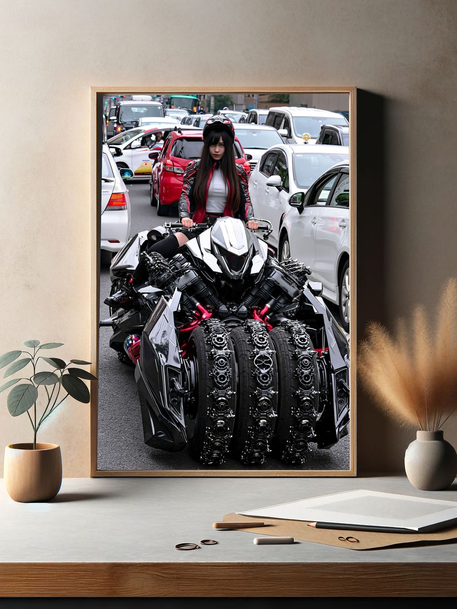 Cyberpunk Rider Street Photography Poster. — room view 2