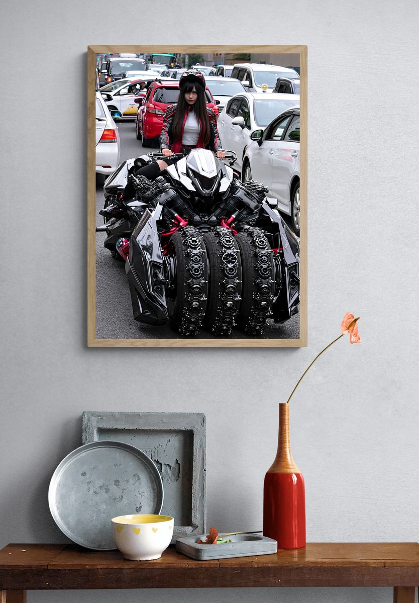 Cyberpunk Rider Street Photography Poster. — room view 3