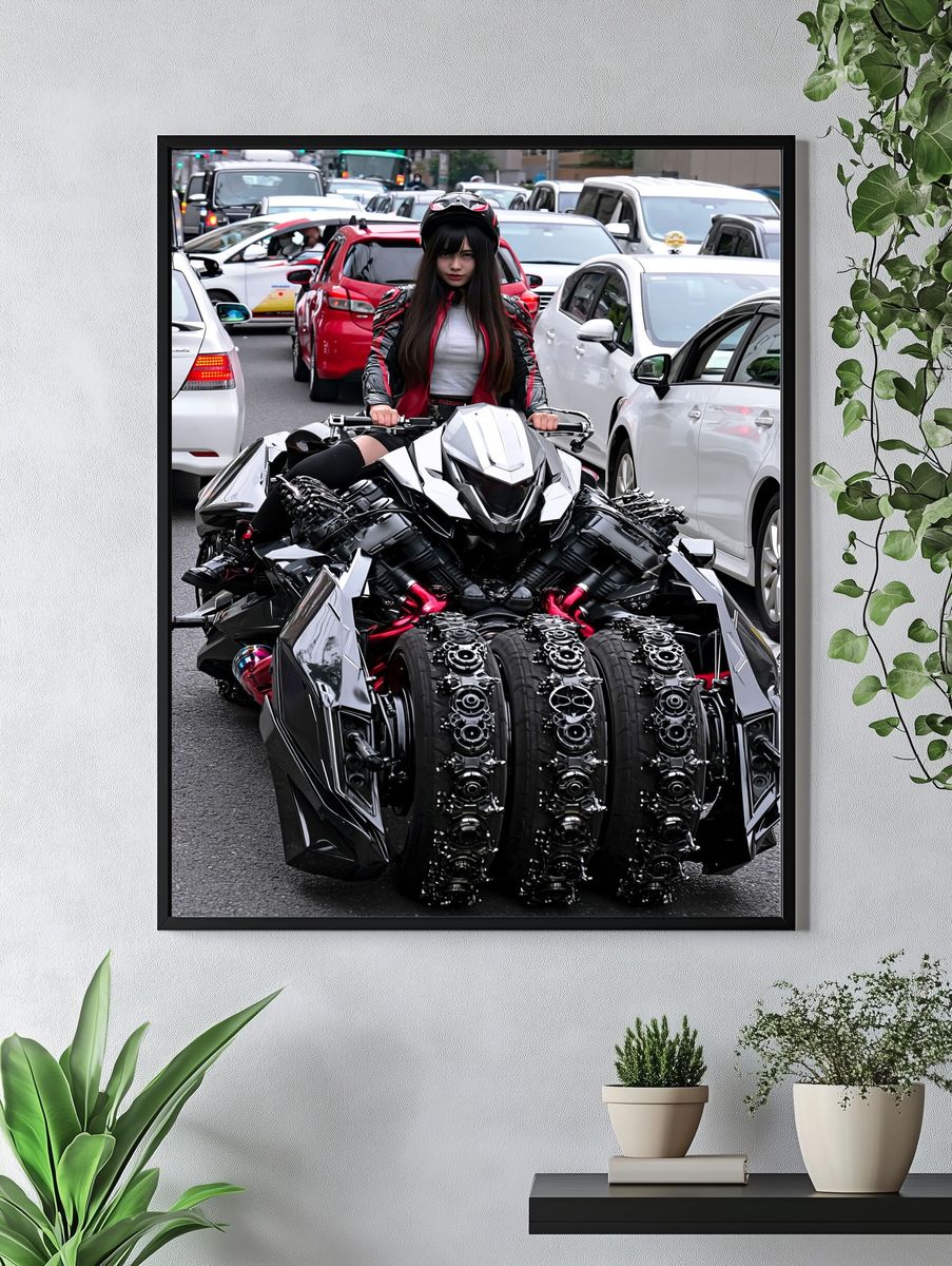 Cyberpunk Rider Street Photography Poster. — room view 4