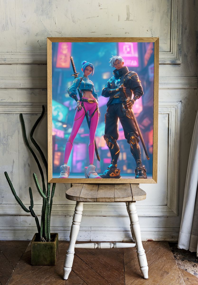 Cyberpunk Duo — Digital Art Print room preview