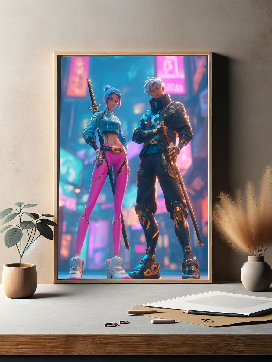 Cyberpunk Duo — Digital Art Print. — room view 2