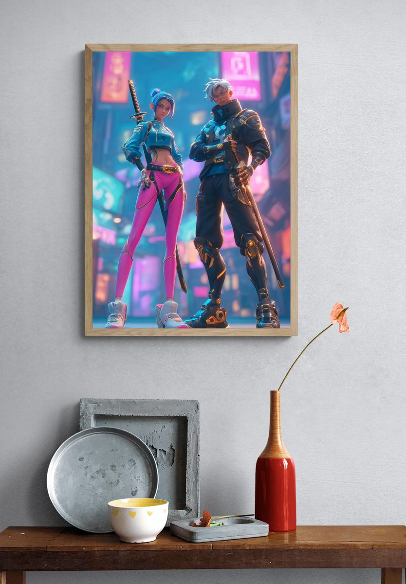 Cyberpunk Duo — Digital Art Print. — room view 3