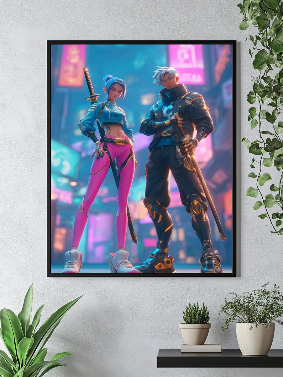 Cyberpunk Duo — Digital Art Print. — room view 4