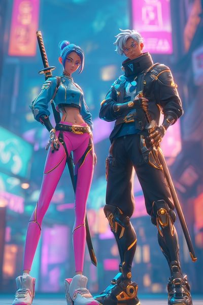Cyberpunk Duo — Digital Art Print