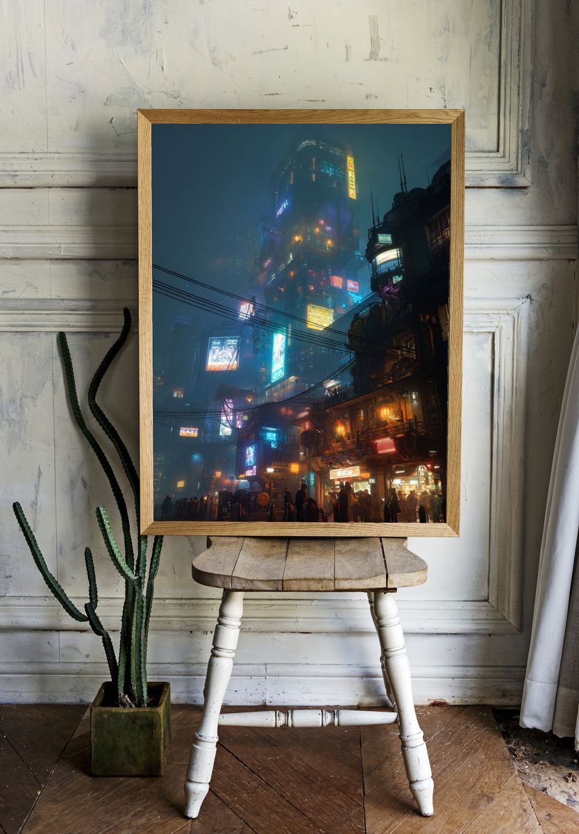 Futuristic Cityscape — Cyberpunk Print. — room view 1