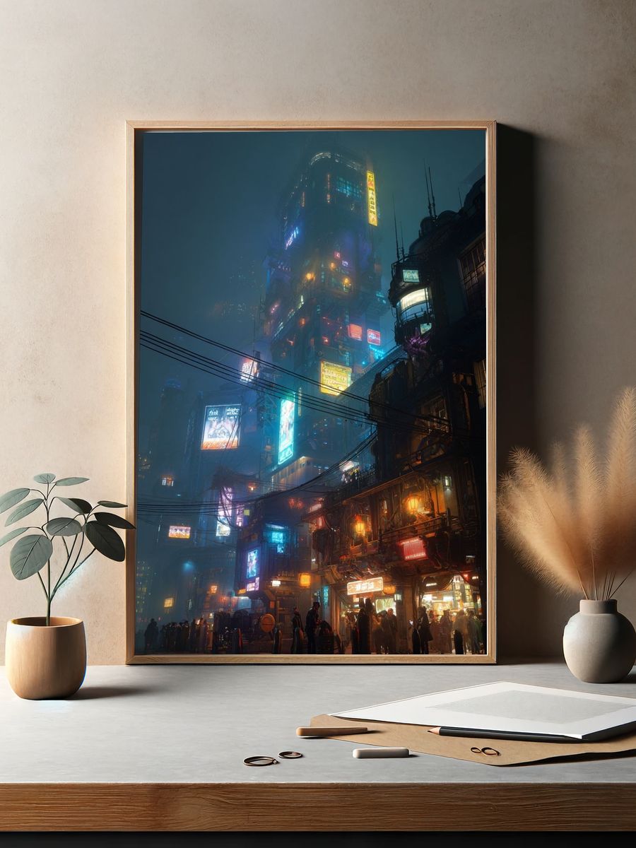 Futuristic Cityscape — Cyberpunk Print. — room view 2