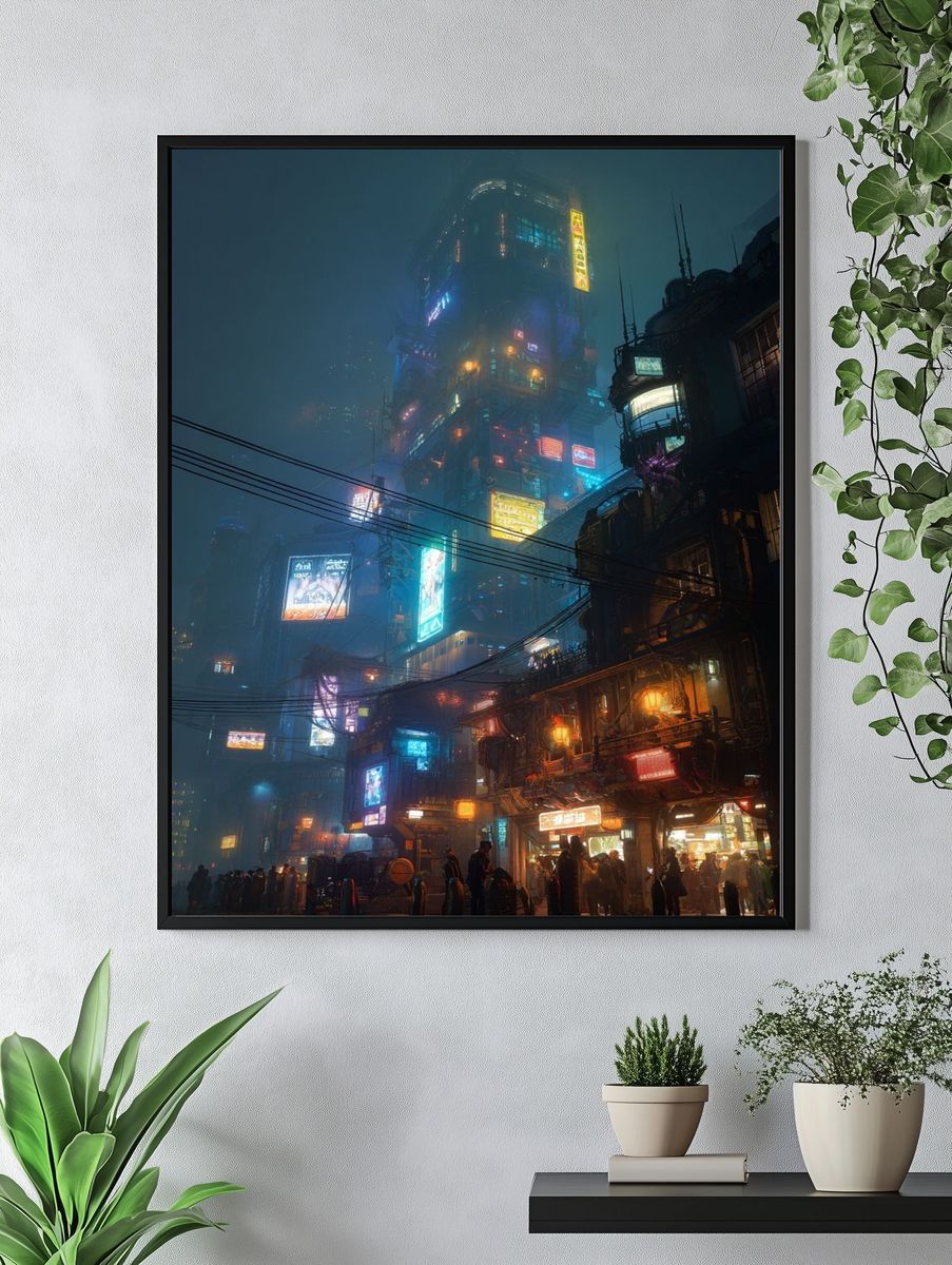Futuristic Cityscape — Cyberpunk Print. — room view 4