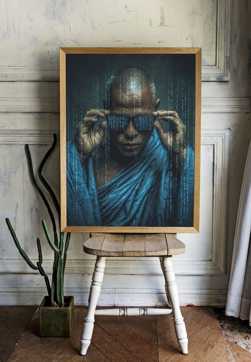Cyber Monk — Digital Art Print. — room view 1