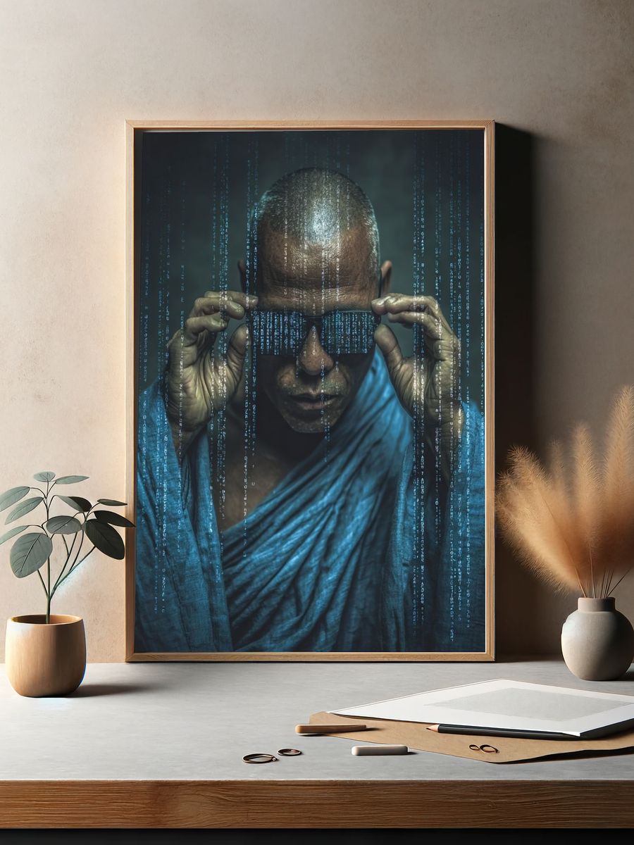Cyber Monk — Digital Art Print. — room view 2