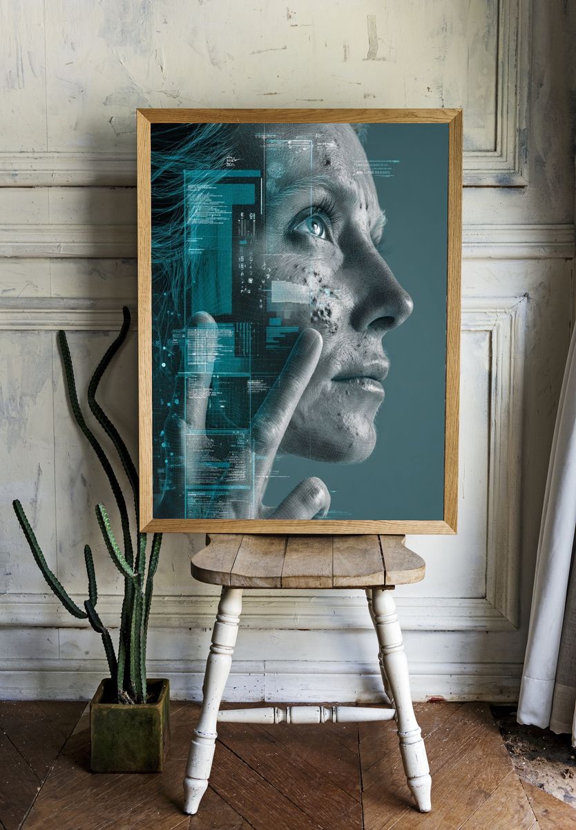 Cybernetic Face Profile Digital Art Poster. — room view 1