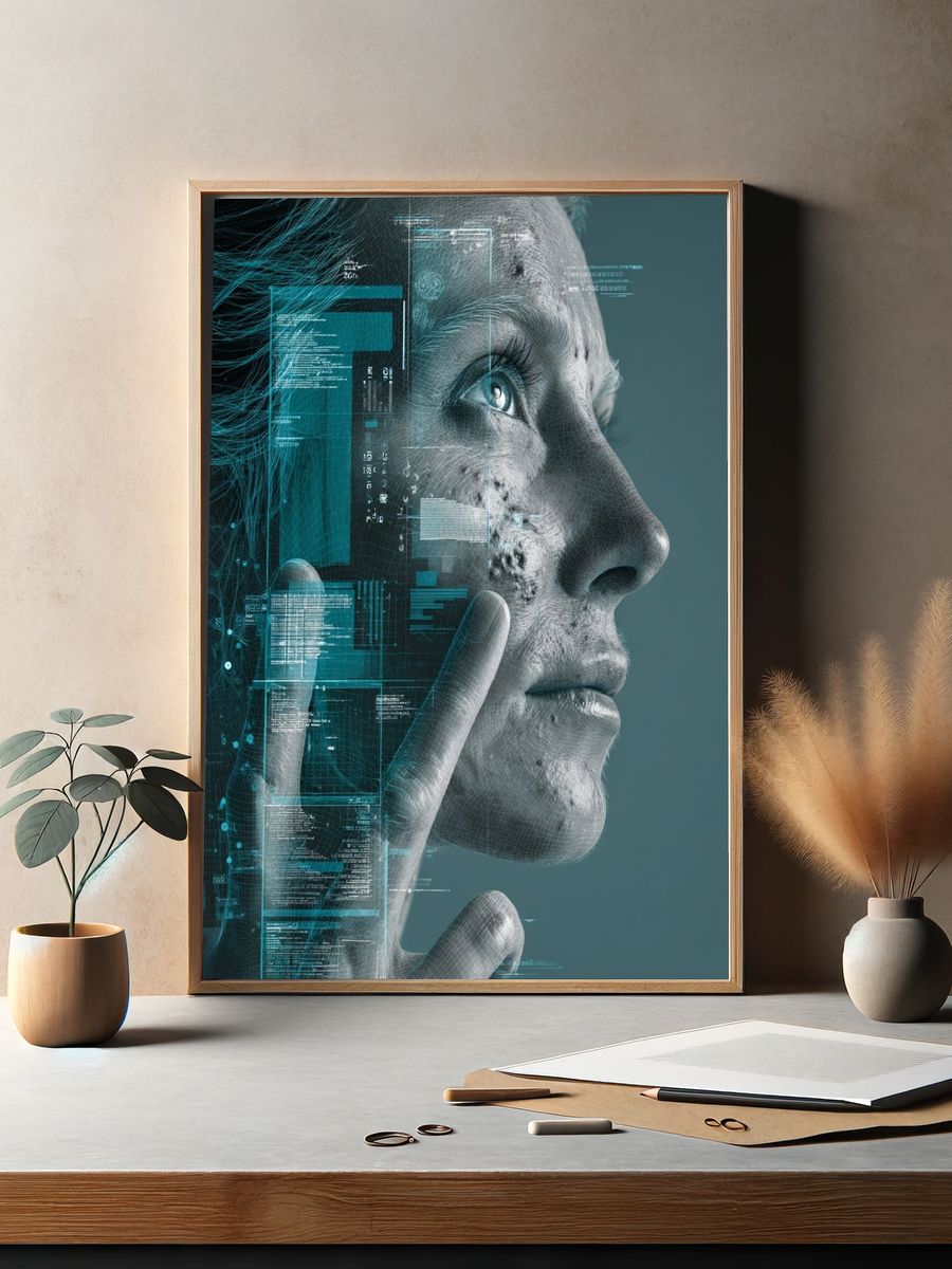 Cybernetic Face Profile Digital Art Poster. — room view 2