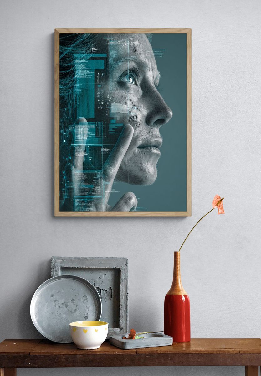 Cybernetic Face Profile Digital Art Poster. — room view 3