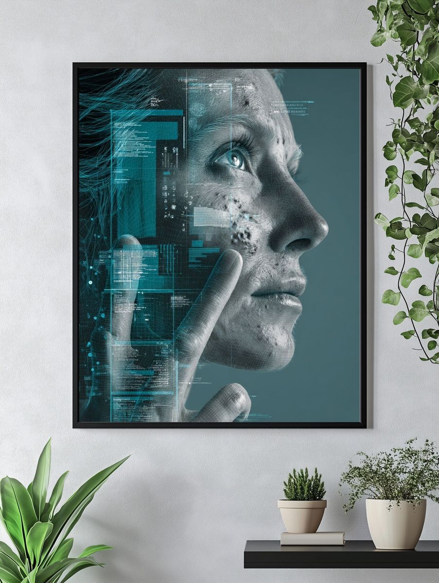 Cybernetic Face Profile Digital Art Poster. — room view 4