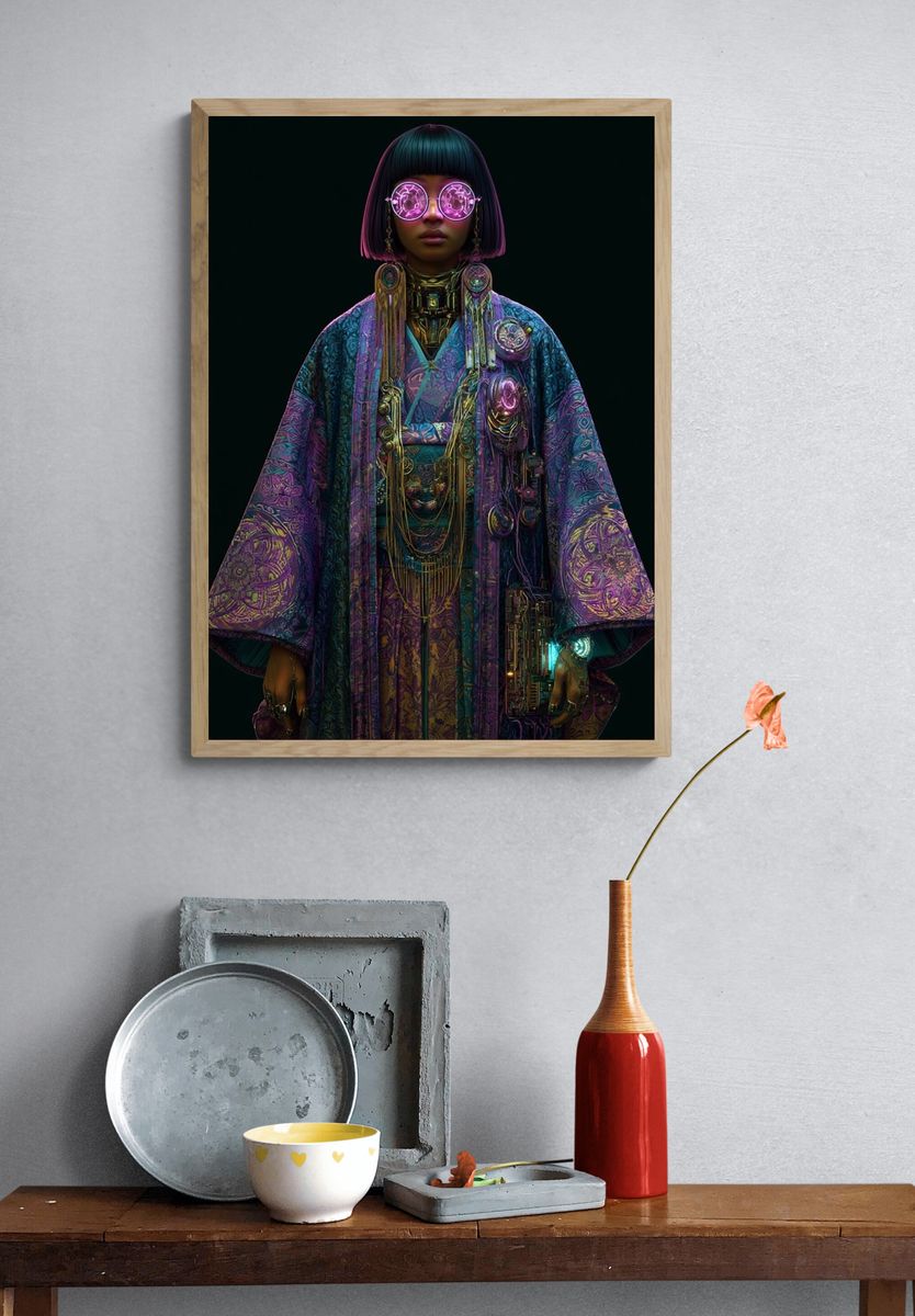 Cyberpunk Portrait Illustration Poster. — room view 3