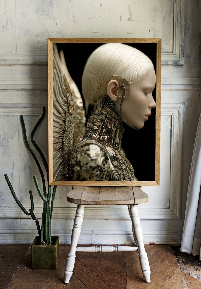 Cybernetic Angel Portrait Print. — room view 1