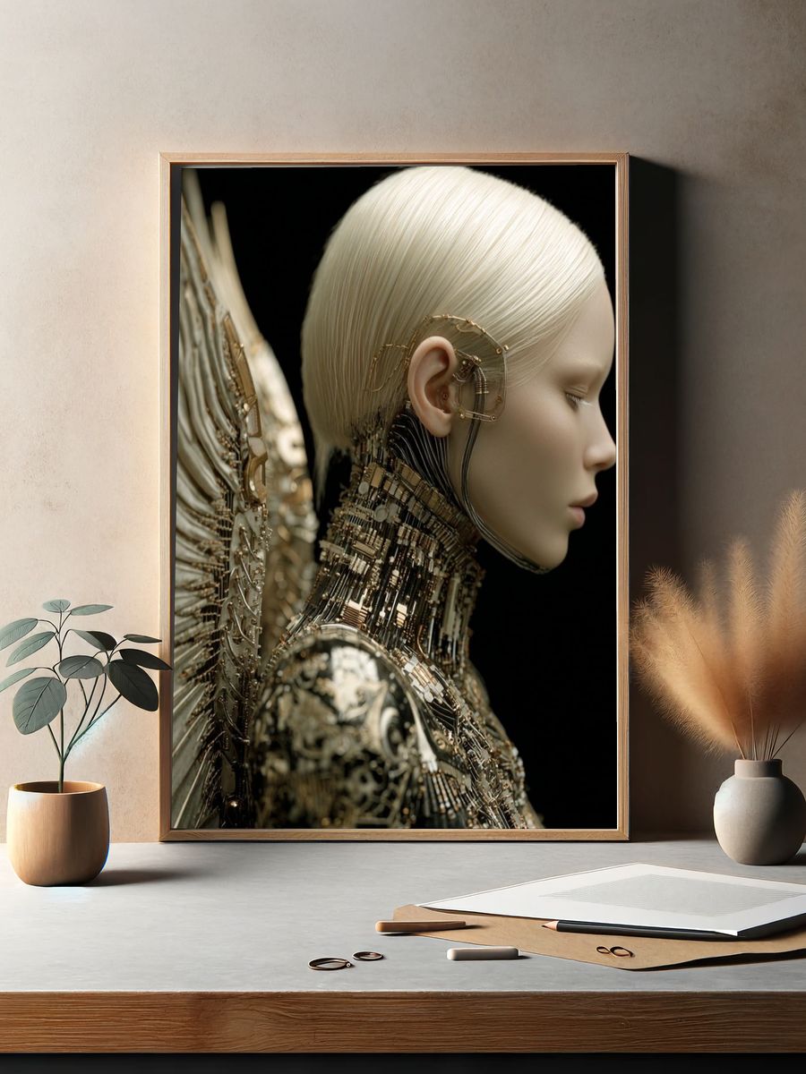 Cybernetic Angel Portrait Print. — room view 2