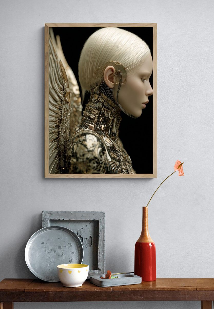 Cybernetic Angel Portrait Print. — room view 3