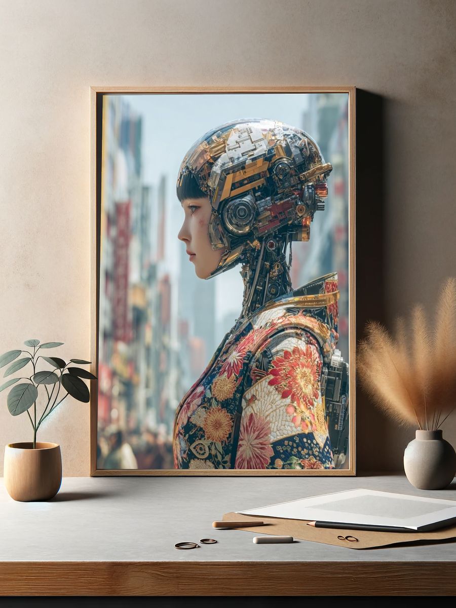Cyber Geisha Portrait Print. — room view 2
