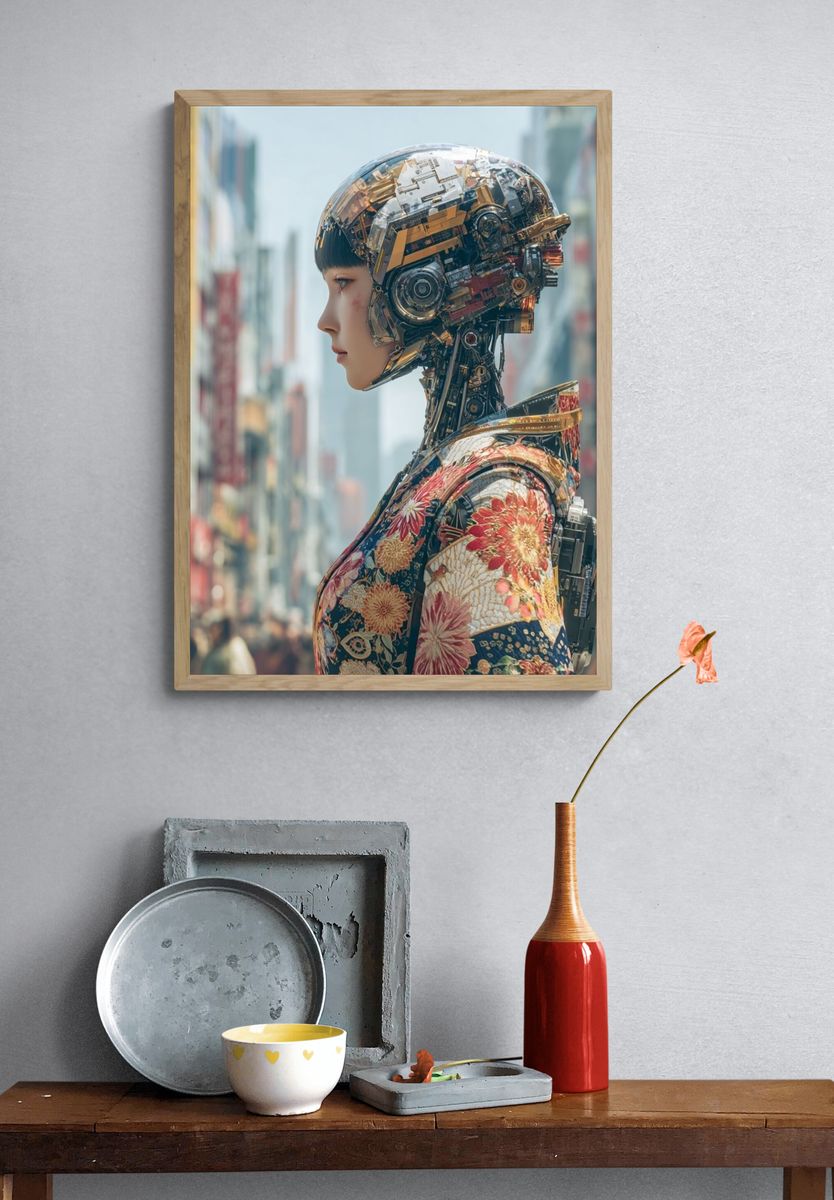 Cyber Geisha Portrait Print. — room view 3