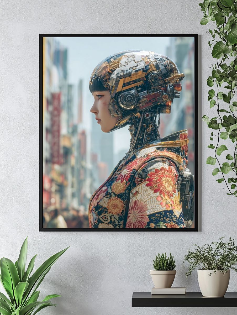 Cyber Geisha Portrait Print. — room view 4