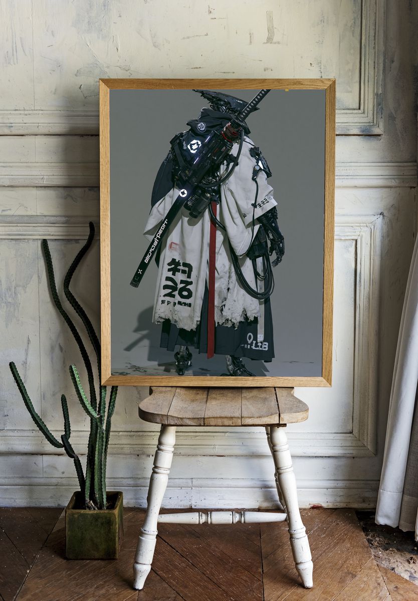 Cyber Samurai Portrait Print. room preview